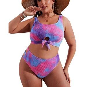 Two piece blue & pink tie dye swimsuit